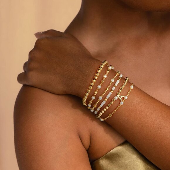 Beaded Initial Bracelets Set for Women Girls Gold Plated Stackable Jewelry - Picture 2 of 9